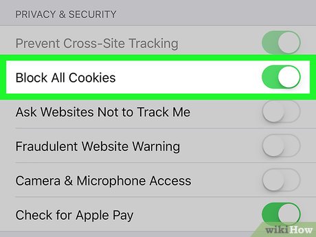 Шаг 5. Нажмите на зелёный значок «Заблокировать все файлы cookie».